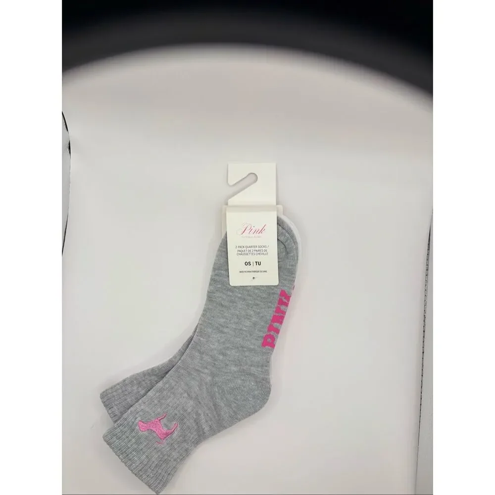 PINK Victoria’s Secret 2-Pack Quarter Socks White Gray NWT